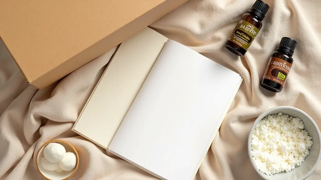 Krabičky wellness produktů s bylinkovými čaji, aromaterapeutickými oleji a relaxačními solemi na přirozeném pozadí